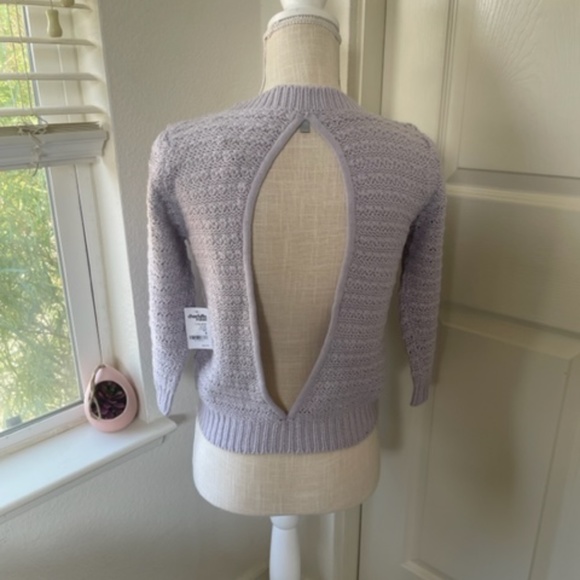 Charlotte Russe | NWT Lilac Glitter Crochet Open Back Sweater Y2K Pastel, Size S - Picture 3 of 8